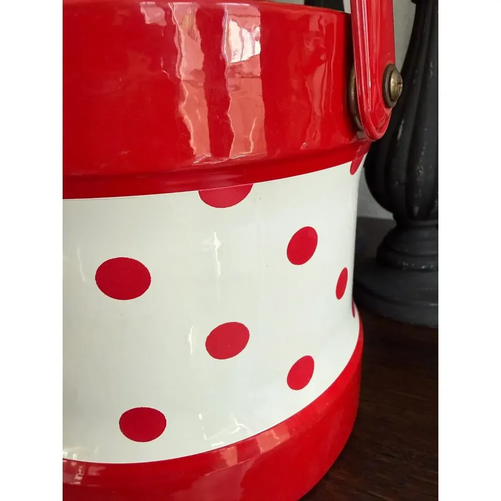 Vintage Red White Polka Dot Ice Bucket Retro Vinyl Barware Mid Century Style